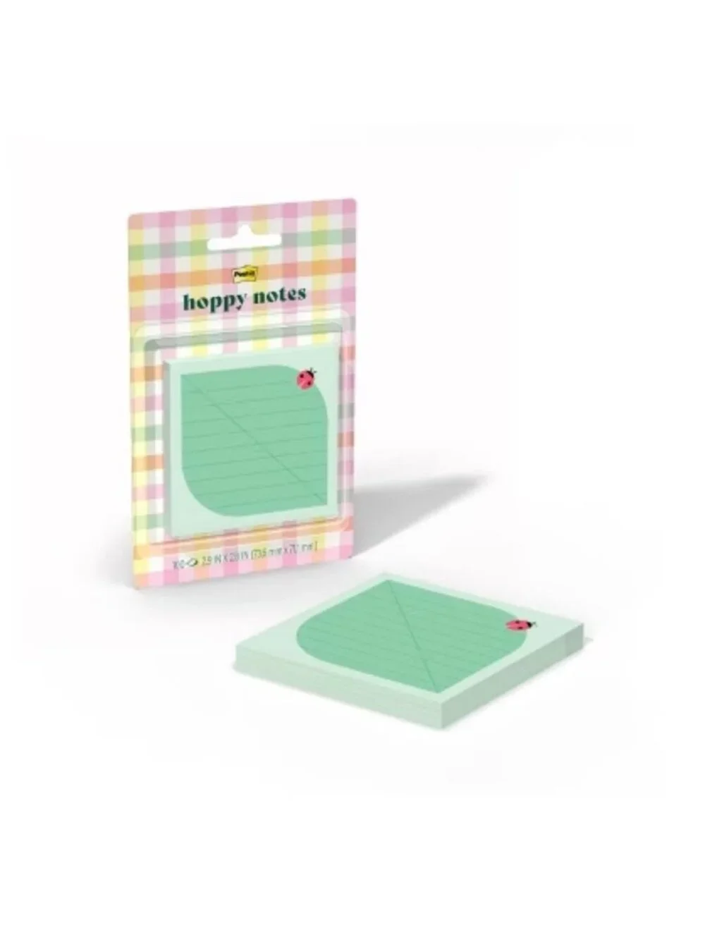 Post-it 2 Pk Hoppy Notes Green Leaf/Ladybug Square & Pink Flower Bullet List